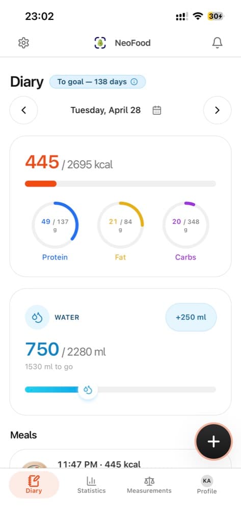 NeoFood: calorie counting from photo with AI food analysis