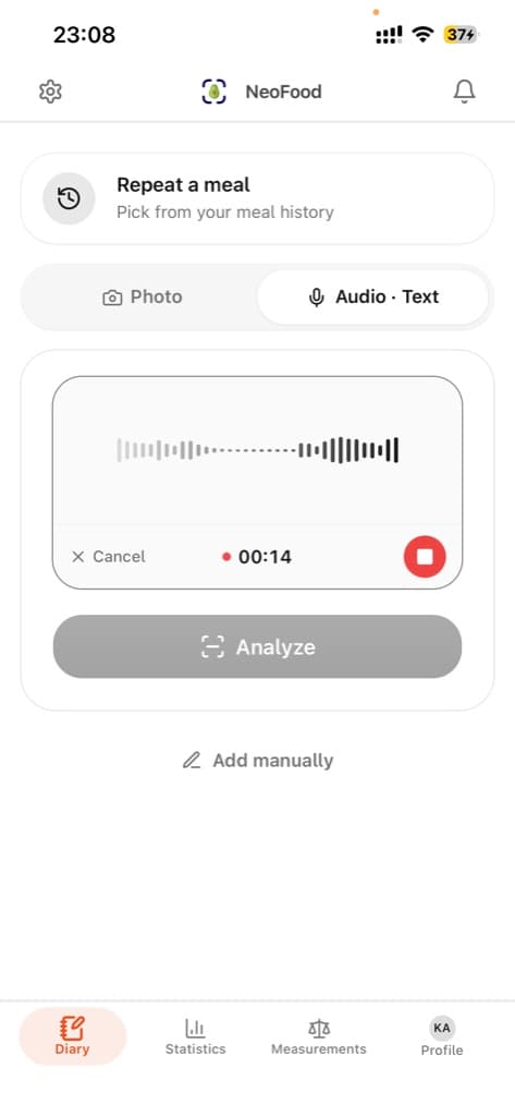 NeoFood: goal progress and meal history